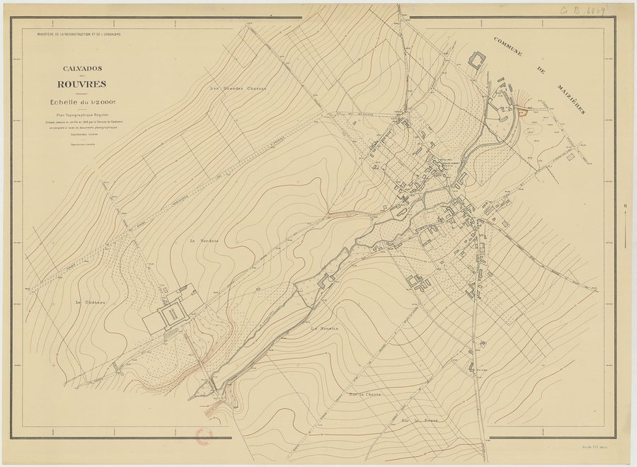 Plan topographique historique de Rouvres dans le Calvados, en Normandie