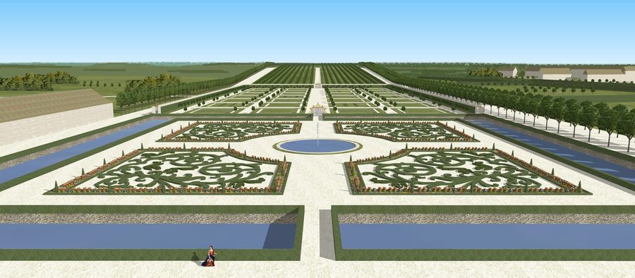 Historische Gartenansicht des Château de Flers im französischen Département Orne